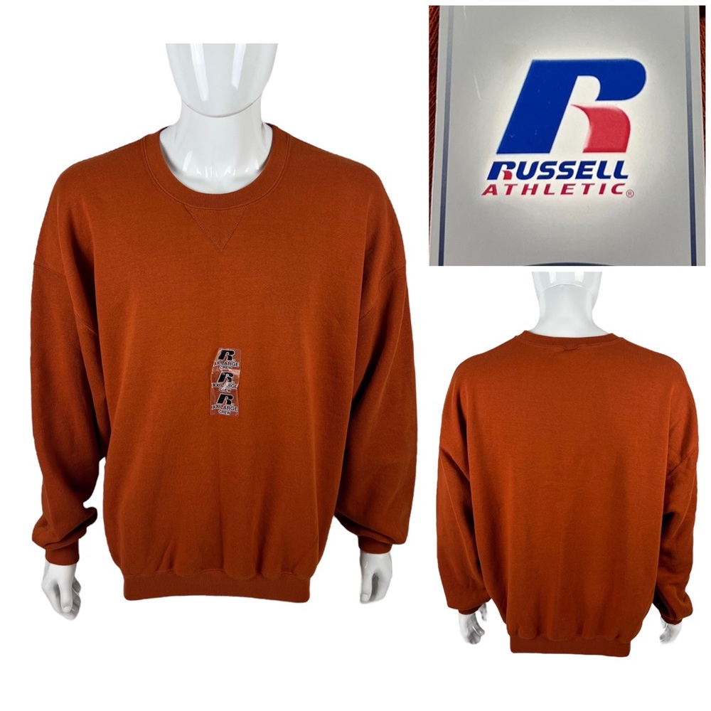 Russell Athletic Mens 2XL Blank Sweatshirt Crewneck Orange Faded Vintage NWT